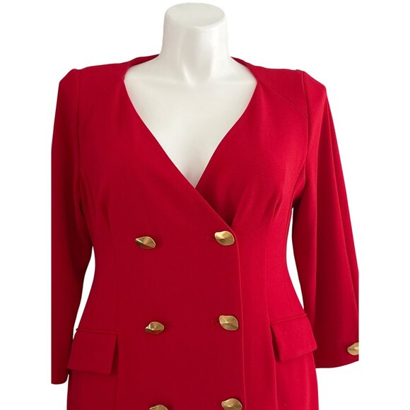 Donna Karan New York NWT $189 Cady Crepe V-Neck Jacket Dress, Red Women's 14 - Picture 3 of 11